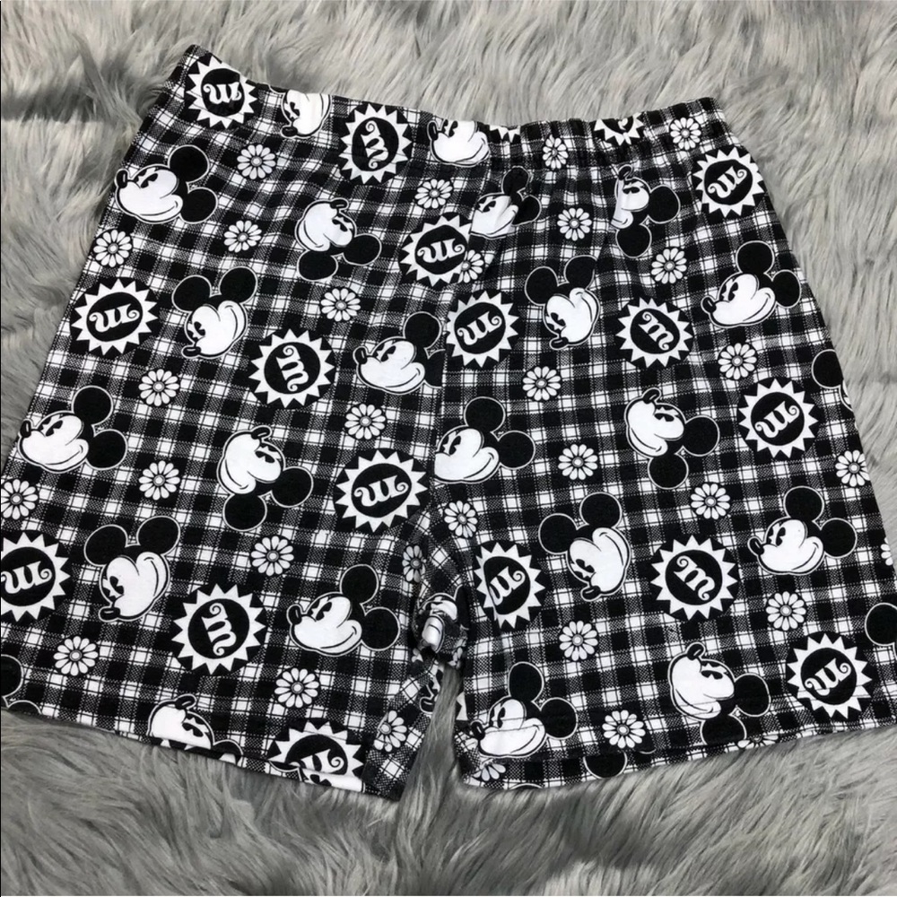Vintage Disney Mickey & Co Black White Checkered Floral Bike Shorts
